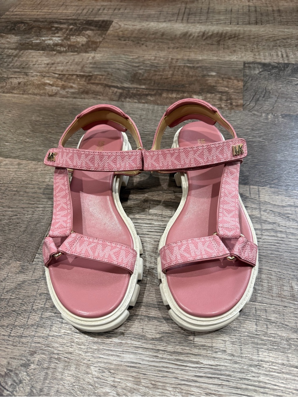 Michael Kors Pink Logo Monogram Platform Sandals‎